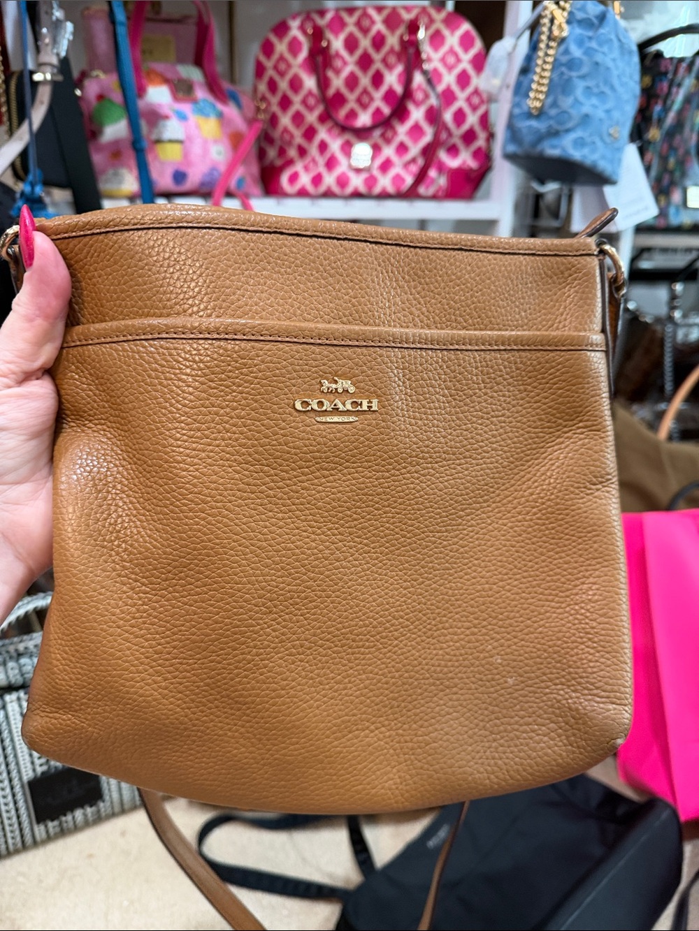 Coach Tan Pebbled Leather Crossbody Shoulder Bag